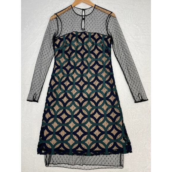 WORTH New York Mesh Embroidered Sheer Lined Party Dress sz 2 Gatsby Sexy Mini - Picture 1 of 10